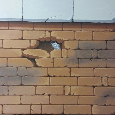 Arte sui muri|trompe l'oeil|finti mattoni|finti materiali|topolino|imitazione materiali|inganno|arte
