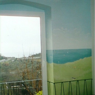 Artesuimuri|imitazione della natura|paesaggio marino|trompe l'oeil|ringhiera dipinta|genova|panorama